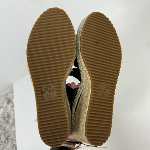 Eileen Fisher Black Open Toe Espadrille Wedge with Velcro Closure Minimalist - Picture 7 of 7